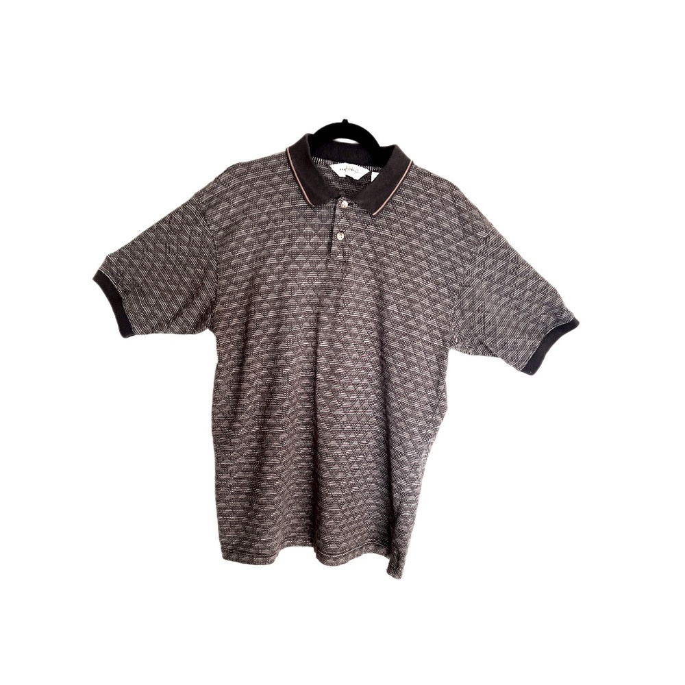 Vintage Knights Bridge 70s 80s  Golf Surf Polo Shirt Blk/Brn/Gray Geometric Sz L
